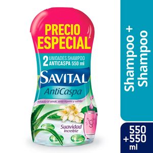 Shampoo SAVITAL anticaspa te verde seda liquida 2 unds x550 ml precio especial