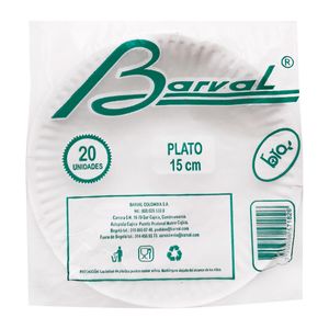 Plato BARVAL carton 15 cm x20 unds