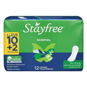 Toallas higiénicas STAYFREE especial sin alas pague 10 lleve 12 unds