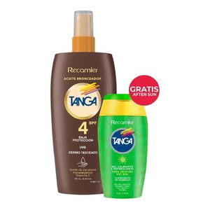 Bronceador TANGA spf4 aceite x185 ml gratis gel x85 ml