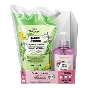 Jabón líquido NATURESSE limón verbena x1300 ml gratis flores y frutas x300 ml