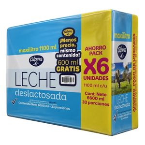 Leche ALPINA deslactosada 6 unds x1100 ml gratis 600 ml