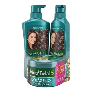 Shampoo NUTRIBELA colágeno x400 ml + acondicionador x370 ml + tratamiento x300 ml